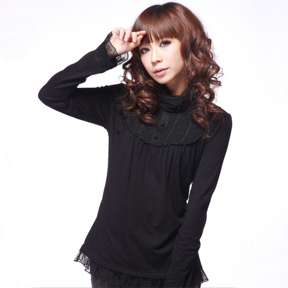 2012 maternity clothing autumn 112101 turn-down collar lace decoration maternity top - basic shirt t-shirt