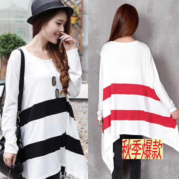 2012 maternity clothing autumn fashion stripe color block maternity t-shirt maternity long design top