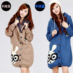 2012 maternity clothing loose long design rabbit cardigan plus velvet thickening sweater outerwear