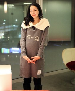 2012 maternity clothing maternity large lapel overcoat plus velvet thickening long design sweatshirt outerwear