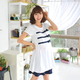 2012 maternity clothing short-sleeve maternity top 100% cotton summer bow maternity t-shirt medium-long