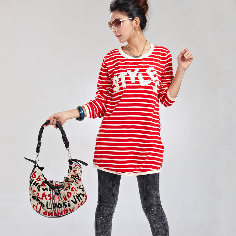 2012 maternity clothing spring and autumn maternity t-shirt stripe maternity sweatshirt fashion maternity top t12