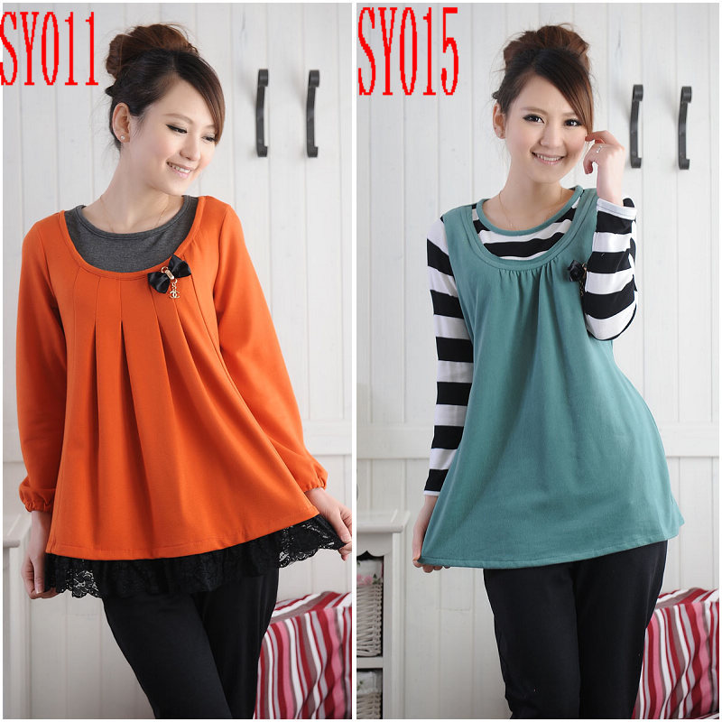 2012 maternity clothing spring fashion maternity sweater short top long-sleeve stripe T-shirt corsage