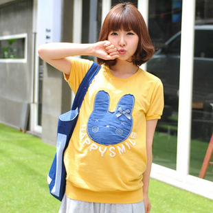2012 maternity clothing summer rabbit maternity t-shirt short-sleeve top yellow rabbit t-shirt