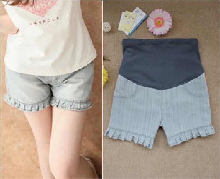 2012 maternity clothing summer ruffle hem maternity denim knee-length pants capris maternity summer 032