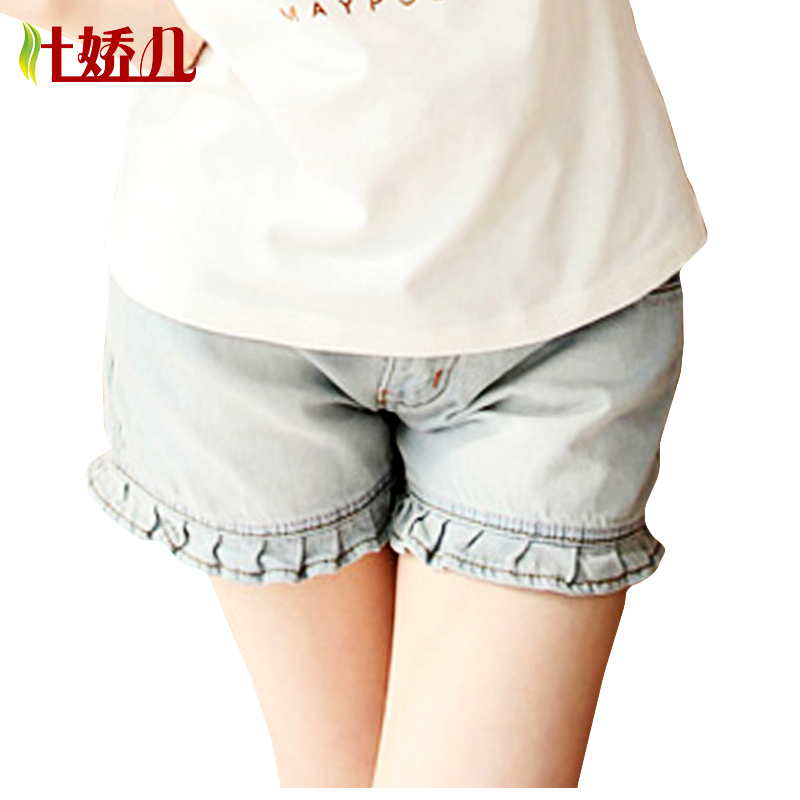 2012 maternity clothing summer ruffle hem maternity denim knee-length pants capris maternity summer