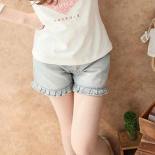 2012 maternity clothing summer ruffle maternity shorts denim maternity capris knee-length pants shorts