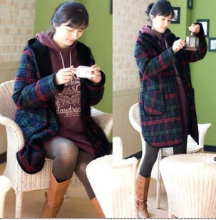 2012 maternity clothing winter maternity cotton-padded jacket plaid outerwear maternity overcoat wadded jacket