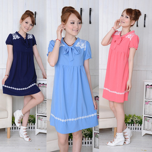 2012 maternity dress elegant maternity one-piece dress summer short-sleeve maternity dress