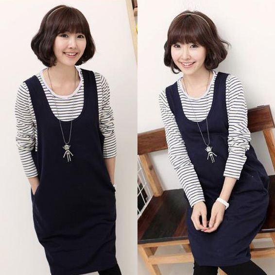 2012 maternity dress twinset maternity clothing stripe basic shirt tank dress set