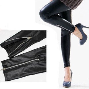 2012 matt faux leather belt zipper legging ankle length trousers skinny pants female thickening