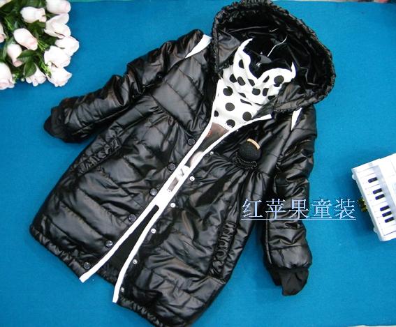 2012 medium-large female child wadded jacket leather trench outerwear 2012b137