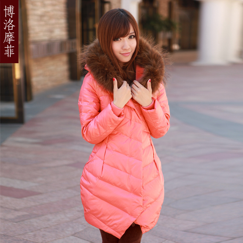 2012 medium-long down coat Women slim with a hood type large fur collar high quality