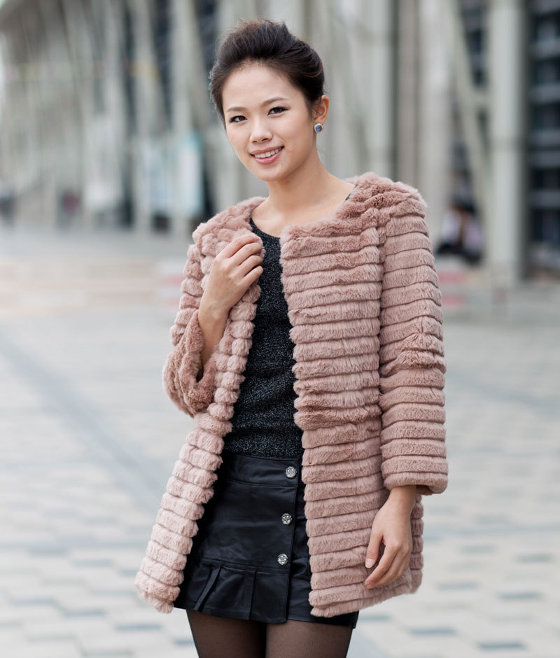 2012 medium-long o-neck rabbit fur coat wrist-length sleeve full leather fur overcoat