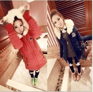 2012 medium-long preppy style berber fleece wadded jacket thickening thermal hooded cotton-padded jacket outerwear