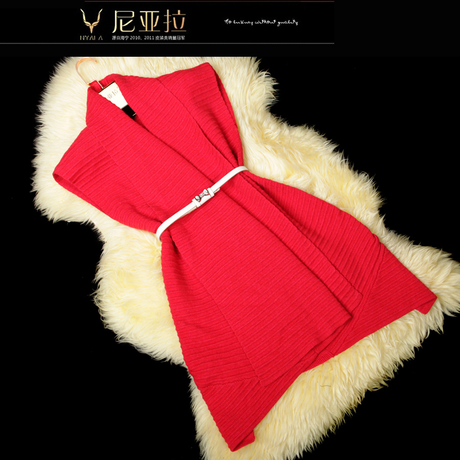 2012 medium-long red sweater female cape cardigan d007