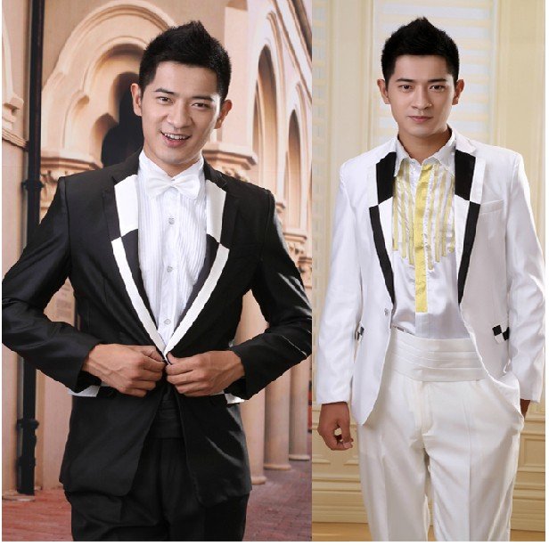 2012 Men complete designer wedding Bridegroom suit/Groom wear /Tuxedo Clothes+Pants+tie+vest  black/white