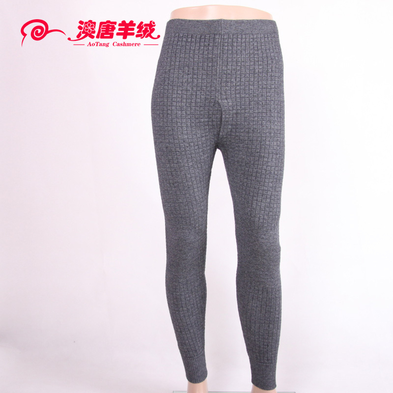 2012 men's double layer thickening kneepad warm pants wool trousers legging square grid