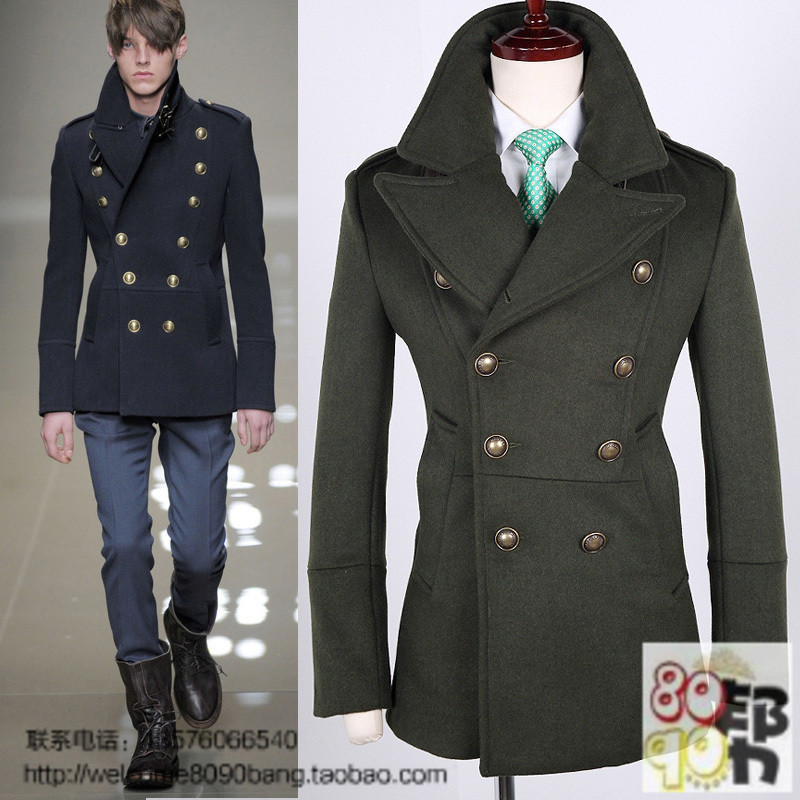 2012 Men's Women's Winter British Style Wool Trench Coat Double Breasted Long Overcoat Warm Outerwear Plus Size Black Gray Khaki