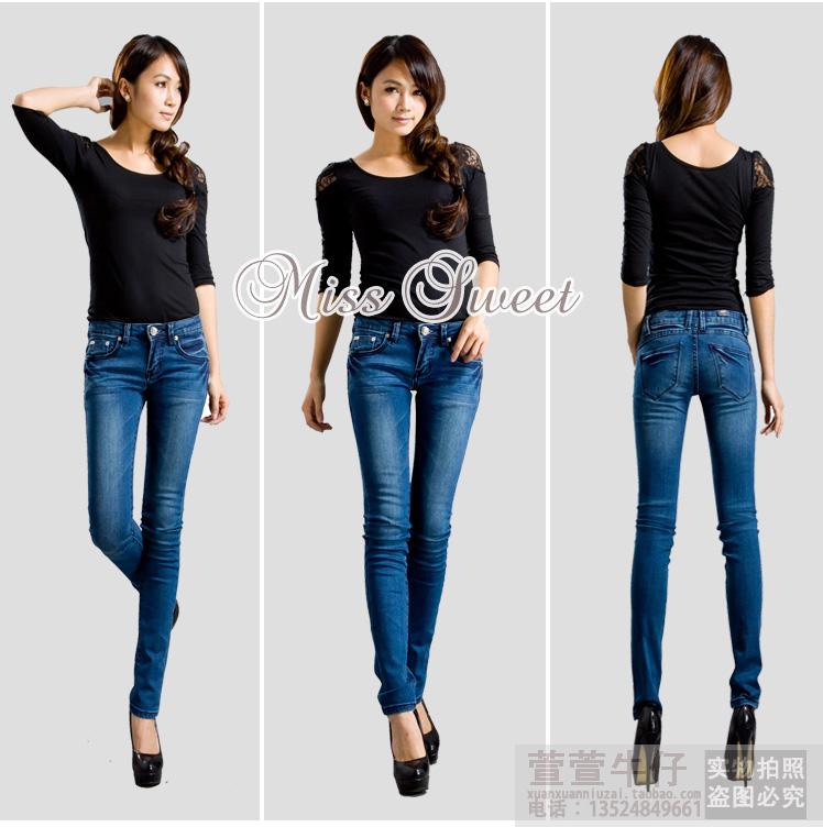 2012 mid waist skinny pants jeans female elastic slim jeans 2099