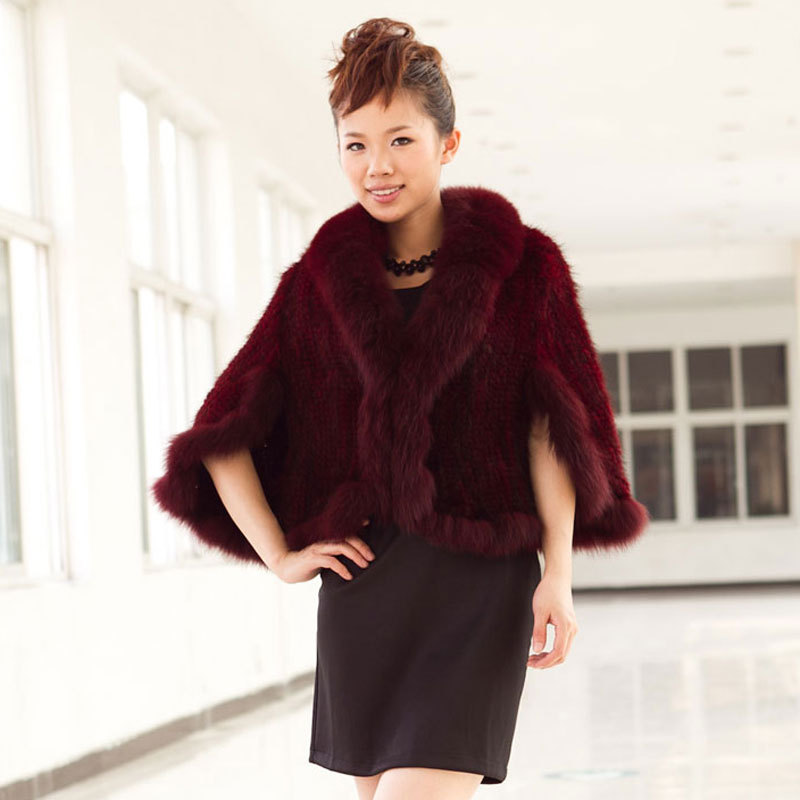 2012 mink knitted fox fur cape fur coat batwing sleeve cape