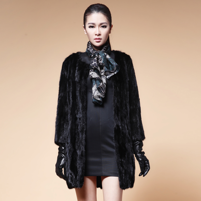 2012 mink marten fur overcoat outerwear Women long