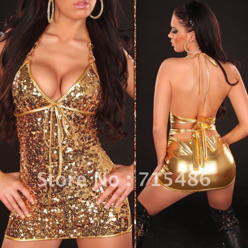 2012 ML17666 New Arrival Free Shipping V-neck Mini Dresses Dress For Summer Wear Women's Sequins+Leather Dress