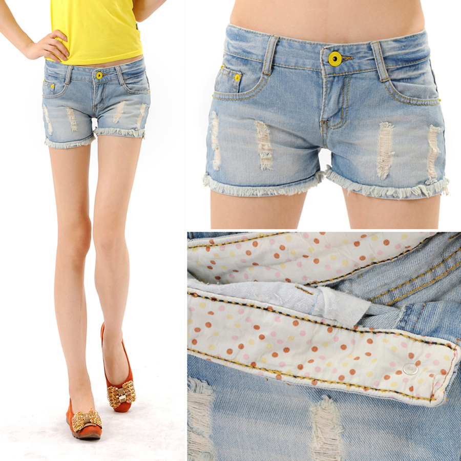 2012 moben summer light blue loose distrressed women's denim shorts female 1316