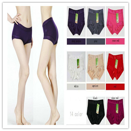 2012 Modal BambooFiber Women Underwear Many Color Mid Waist Lace Edge Briefs Free Shipping 5pcs/lot