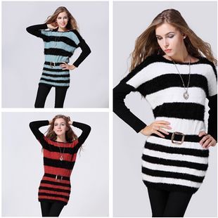 2012 mohair long design sweater women's new arrival plush sweater dress