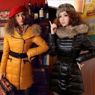 2012 motorcycle large fur collar slim thickening with a hood medium-long belt down coat female