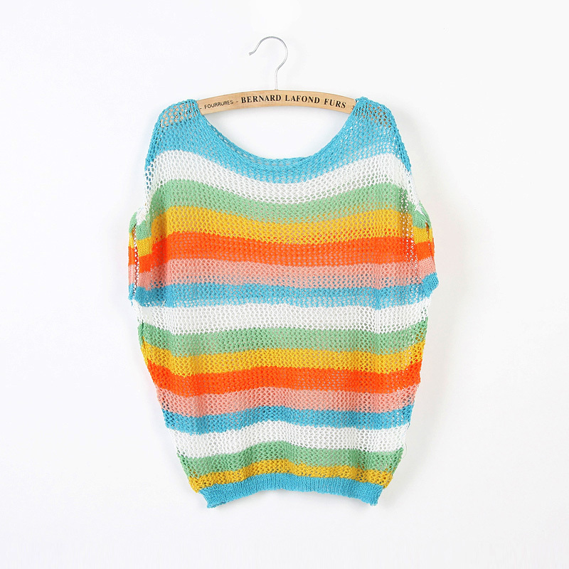 2012 multicolour stripe patchwork cutout o-neck sweater shirt z010