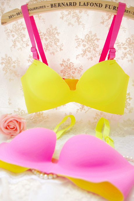 2012 neon color seamless a piece of essential oils massage women's push up bra underwear set