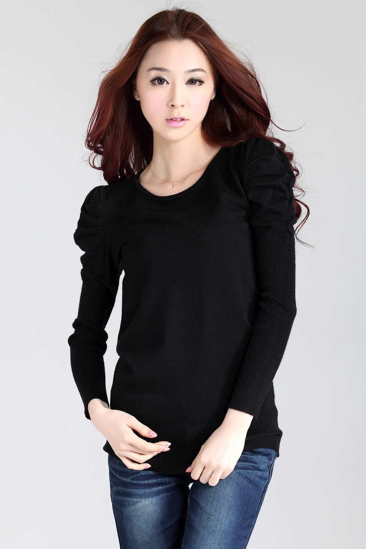 2012 New,100% quality,women fashion Puff sleeve cardigan sweater,wome's knitted woolen pullover,outwear,Black,x2288