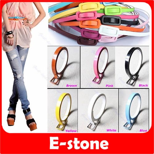 2012 New 5pcs/lot Vogue Candy Color Adjustable Low Waist Narrow Thin Skinny Leather Belt +Free Shipping
