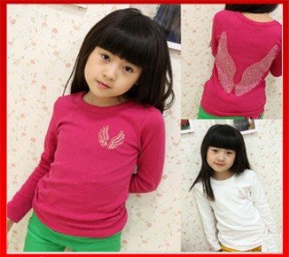 2012 New Angel Wings Hot beads Children long sleeve T-shirt baby girlds tops/wears/hoody children clothing wholesale 5 pcs/lot