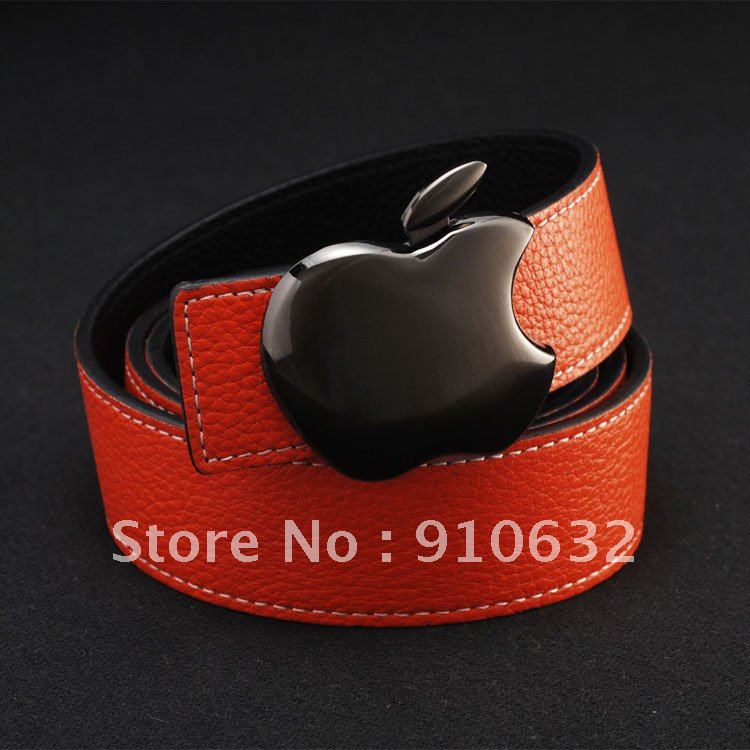 2012 New Apple Shape Metal Buckle Orange Genuine Leather Belts Reversible Fashion
