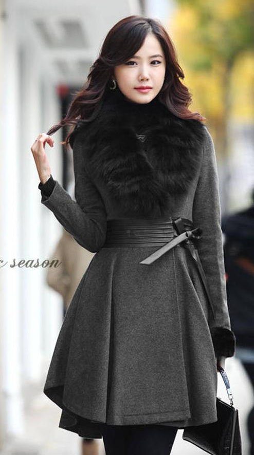 2012 new arried high quality lady's longsleeve fur collar overcoat thicken warm wind coat 204025 Free shipping