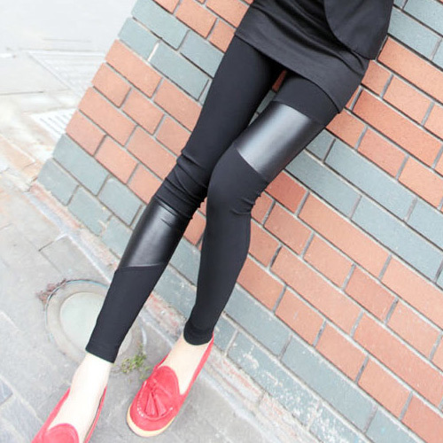 2012 new arrival autumn and winter asymmetrical patchwork faux leather legging female skinny pants