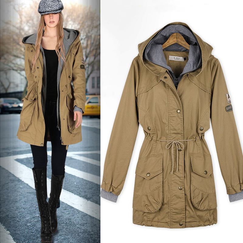 2012 new arrival autumn and winter long-sleeve military trench fashion long design plus size outerwear female