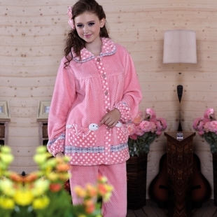 2012 new arrival autumn and winter wool women's thickening coral fleece flannel plus size long-sleeve sleepwear lounge set