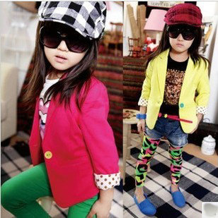 2012 new arrival autumn children's clothing female child candy color suit jacket baby casual top outerwear all-match