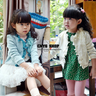 2012 new arrival autumn children's clothing female child lace collar lace bow sweater cardigan