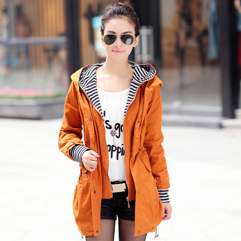 2012 new arrival autumn double cap stripe patchwork fashion faux two piece trench