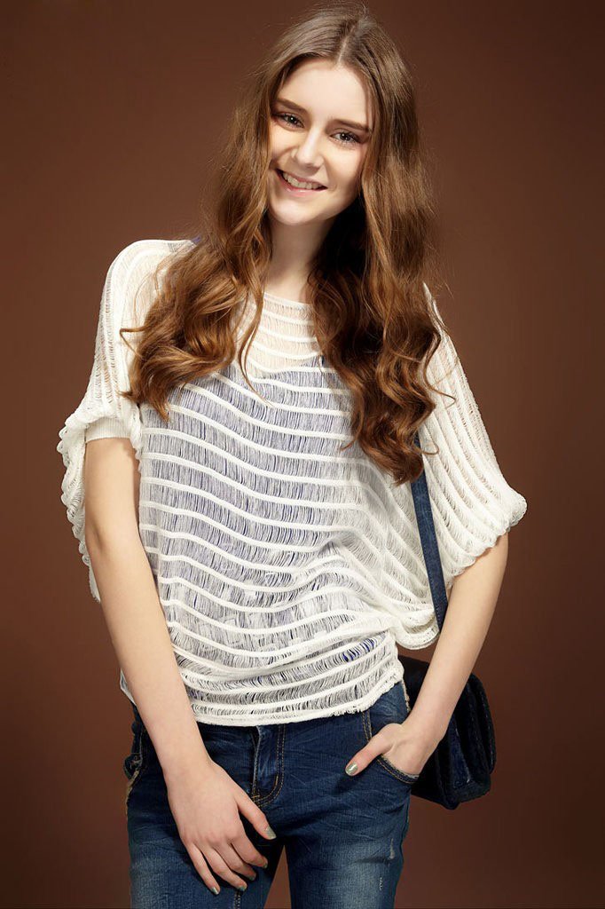 2012 new arrival autumn fashion loose hollow  Half sleeve  color White  thin sweater