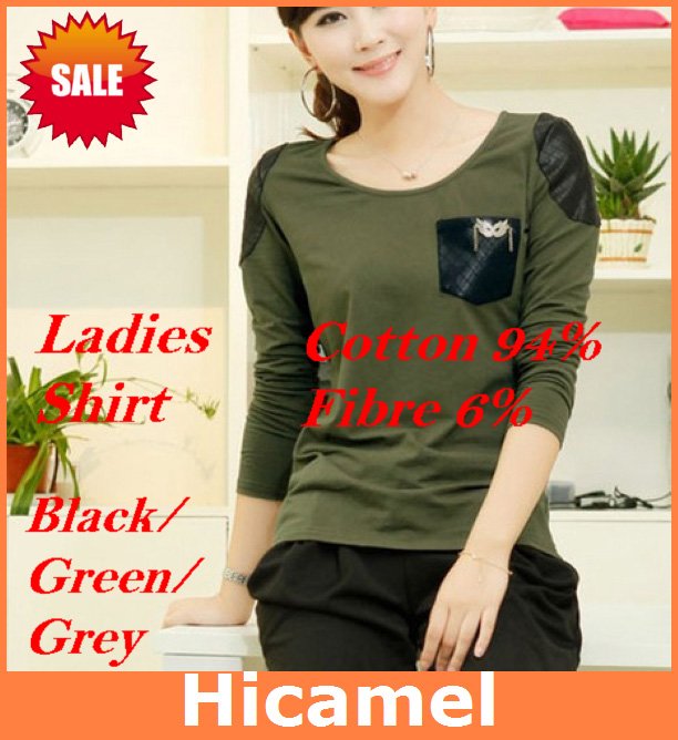 2012 New Arrival Autumn Ladies Seductive/Comfortable Blouse/Shirt with O-Neck Cotton Material Long Sleeves Free Shipping