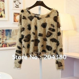 2012 New arrival autumn winter ladis leopard sweater knitted wear women tops / fashion pullovers / leopard T-shirt 2 colors