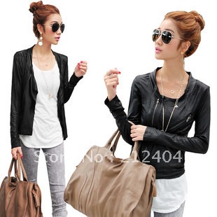 2012 New Arrival Autumn & Winter Long-sleeve Slim Short Zipper PU Jackets Free Shipping