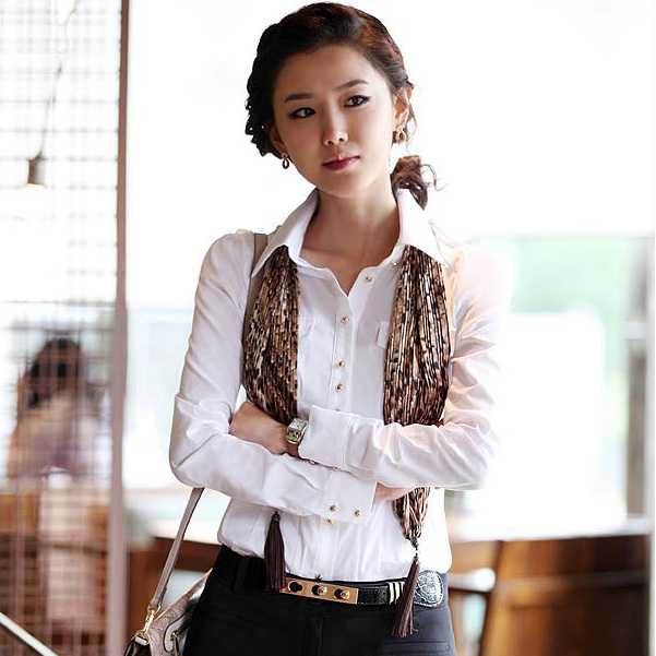 2012 new arrival autumn women's button decoration long-sleeve shirt female work wear ol slim 100% cotton white shirt