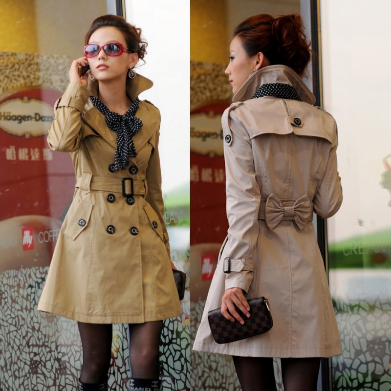 2012 new arrival autumn women's long-sleeve double breasted slim medium-long trench thick outerwear Free Shipping